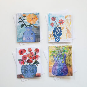 4 card gift set of blank greeting notecards with botanical floral motif and white envelopes Perfect to create heartwarming notes for thank you, birthday, thinking of you, and other special occasions!